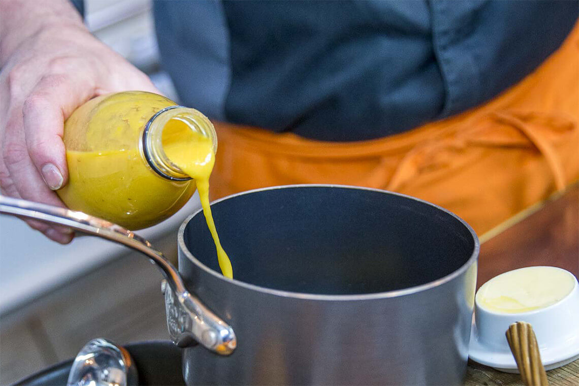 Recette Créaline : velouté de potiron et Saint-Jacques poêlées