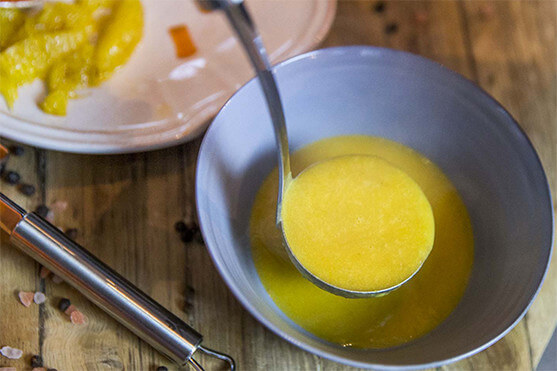 recette : velouté potirons carottes, Saint Jacques pôélées par Créaline