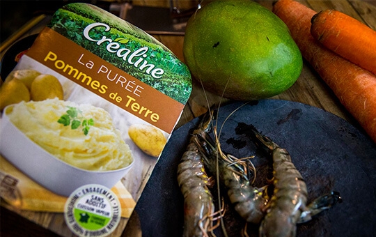 Créaline recette purée de pommes de terre mangue et gambas