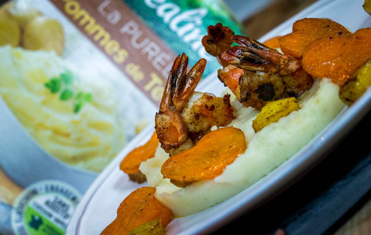 Créaline recette purée de pommes de terre mangue et gambas