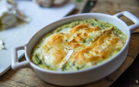 Créaline recette : purée de courgettes gratinée à la menthe et au chèvre