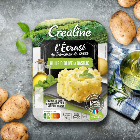 Ecrasé de pommes de terre à l'huile d'olive et basilic écrasé au rayon frais